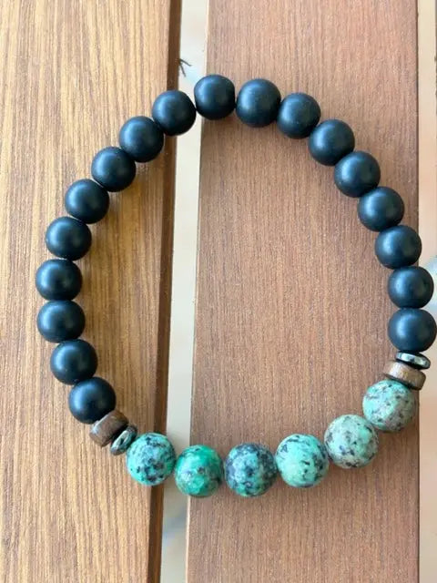 BRACELET PIERRES LABRADORITE VERTE ET ONYX MAT SHEPPERWEAR