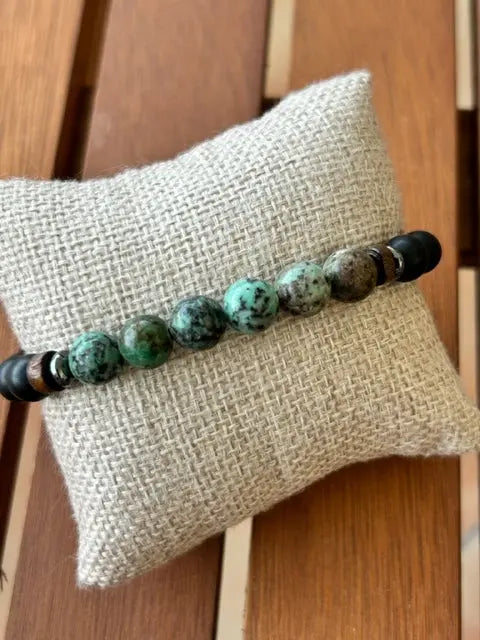 BRACELET PIERRES LABRADORITE VERTE ET ONYX MAT SHEPPERWEAR