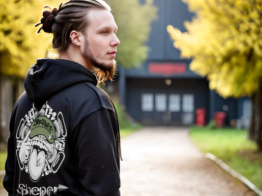 Homme cheveux long et hoodies noir