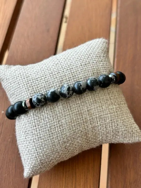 BRACELET EN LABRADORITE GRISE ET ONYX MAT SHEPPERWEAR