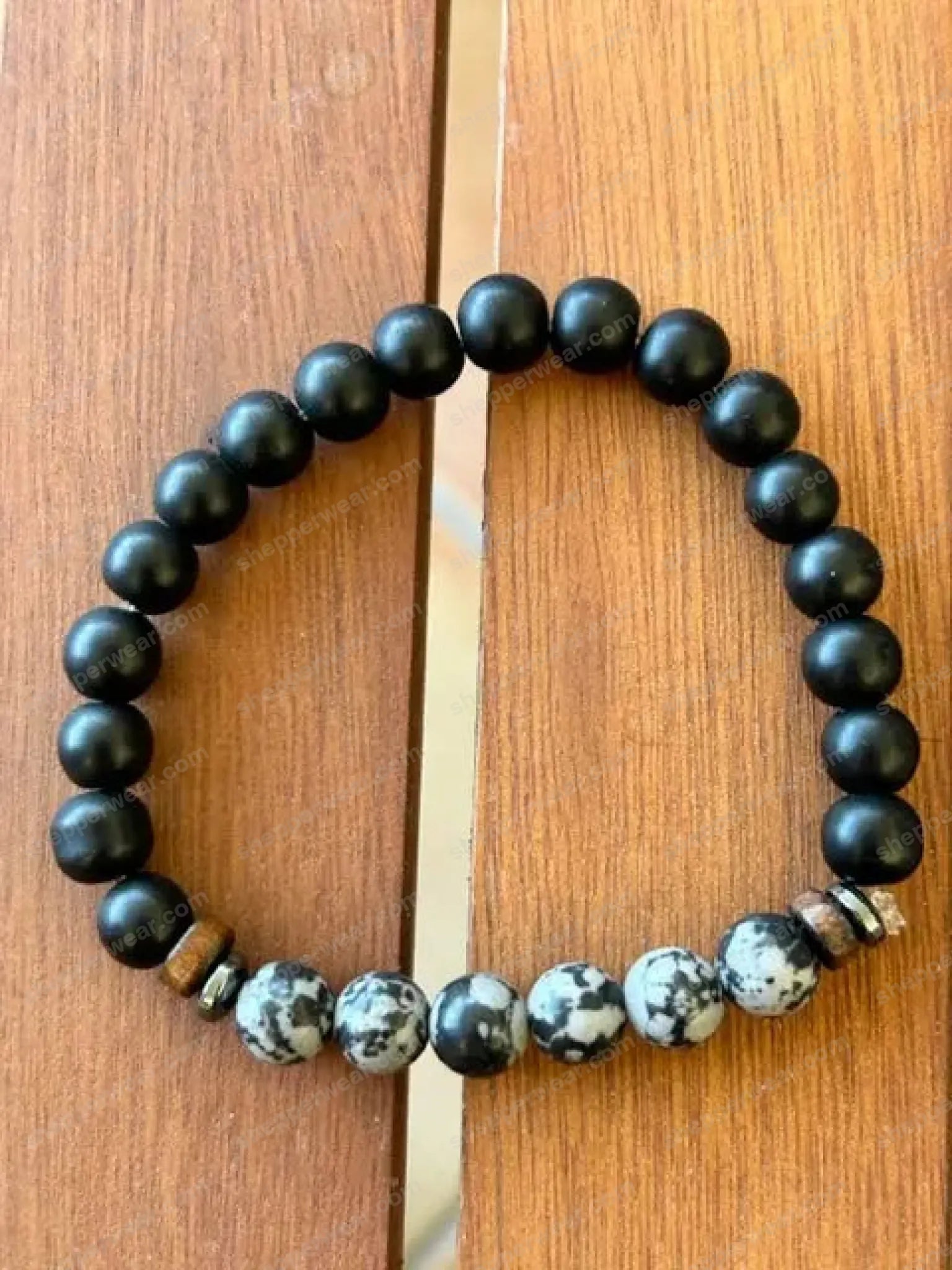 BRACELET EN LABRADORITE GRISE ET ONYX MAT SHEPPERWEAR