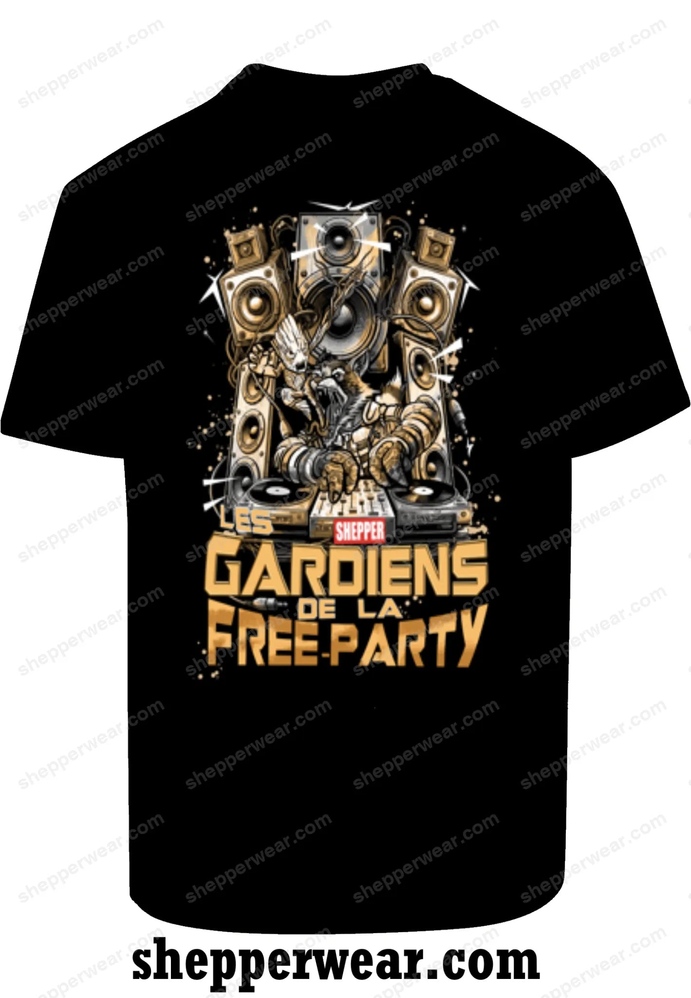 T-SHIRT RAVE MODELE LES GARDIENS DE LA FREE PARTY - TEE-SHIRT IMPRESSION DOS