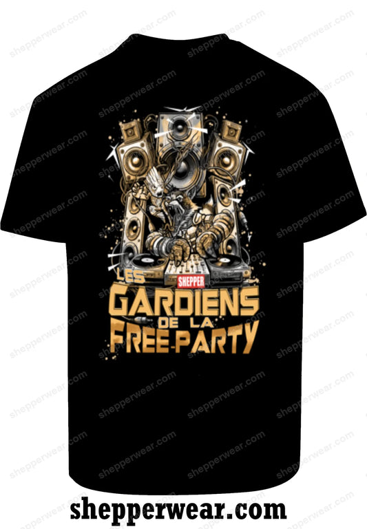 T-SHIRT RAVE MODELE LES GARDIENS DE LA FREE PARTY - TEE-SHIRT IMPRESSION DOS