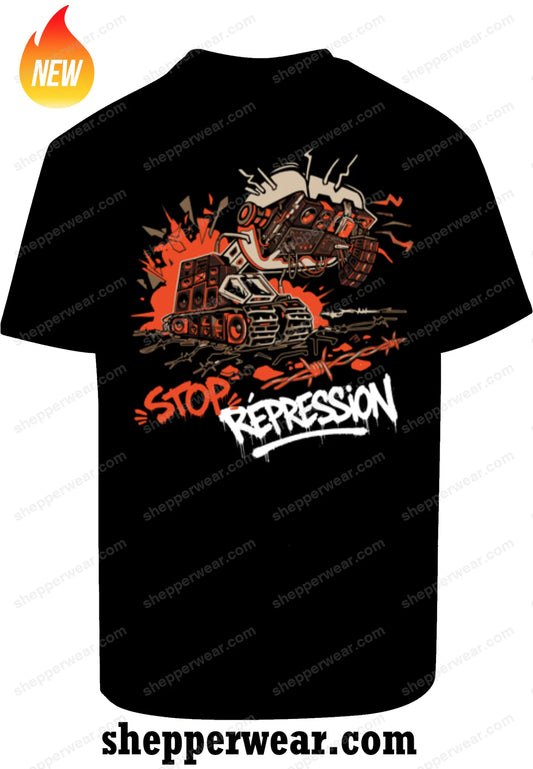 T-SHIRT RAVE STOP REPRESSION - TEE-SHIRT IMPRESSION DOS
