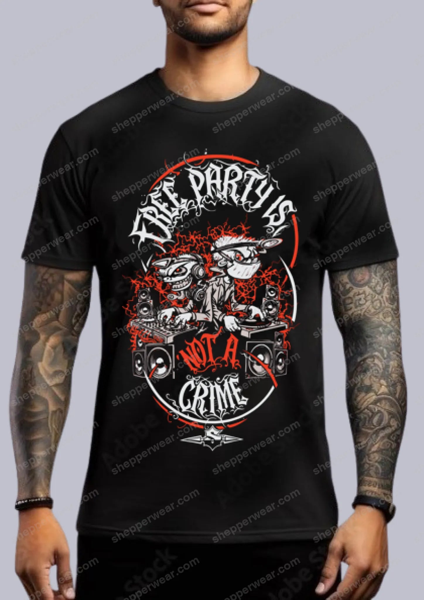 TEE-SHIRT FREE PARTY IS NOT A CRIME (IMPRESSION DEVANT) - TEE-SHIRT IMPRESSION DEVANT