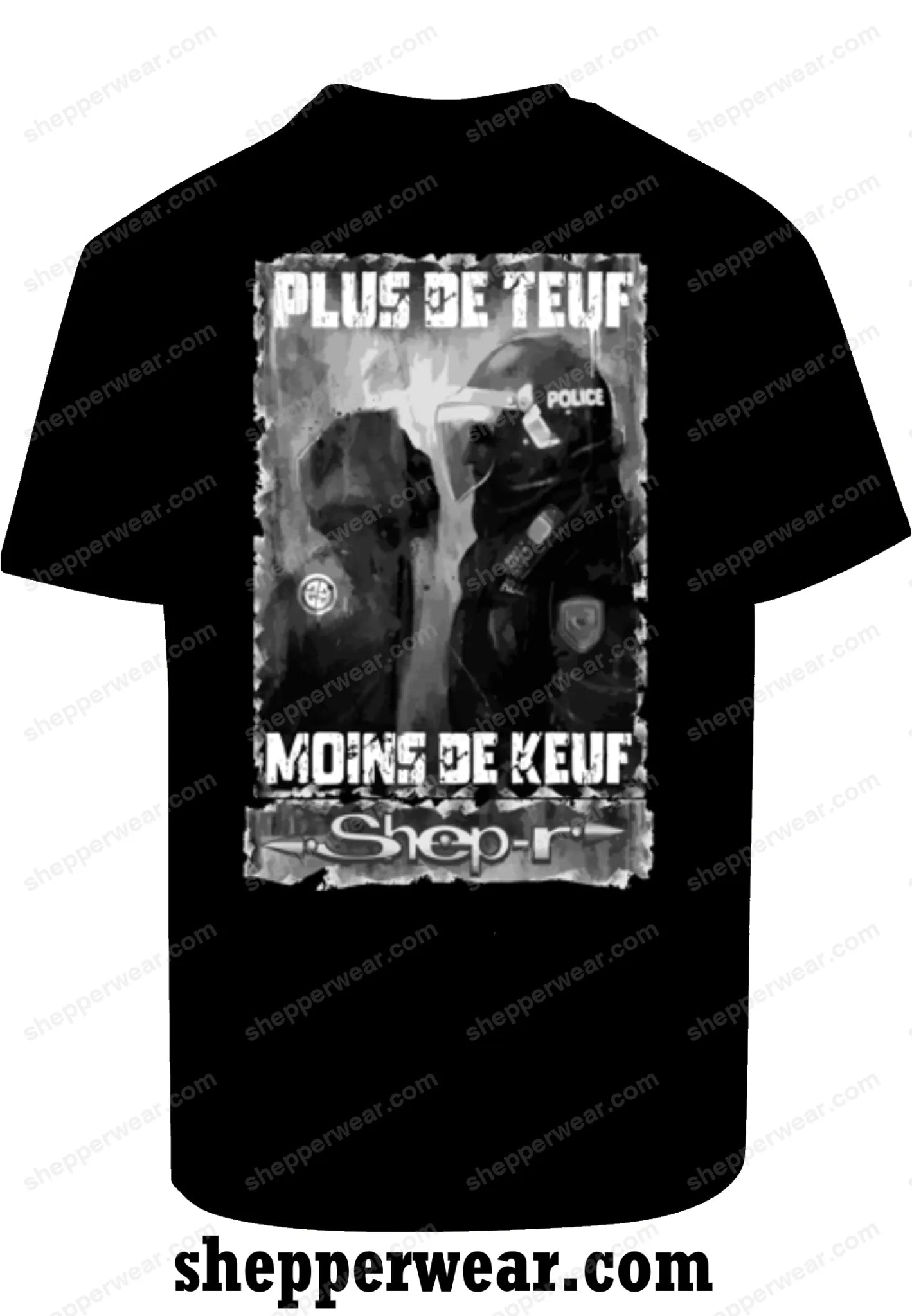 TEE-SHIRT RAVE modèle PLUS DE TEUF MOINS DE KEUF - TEE-SHIRT IMPRESSION DOS