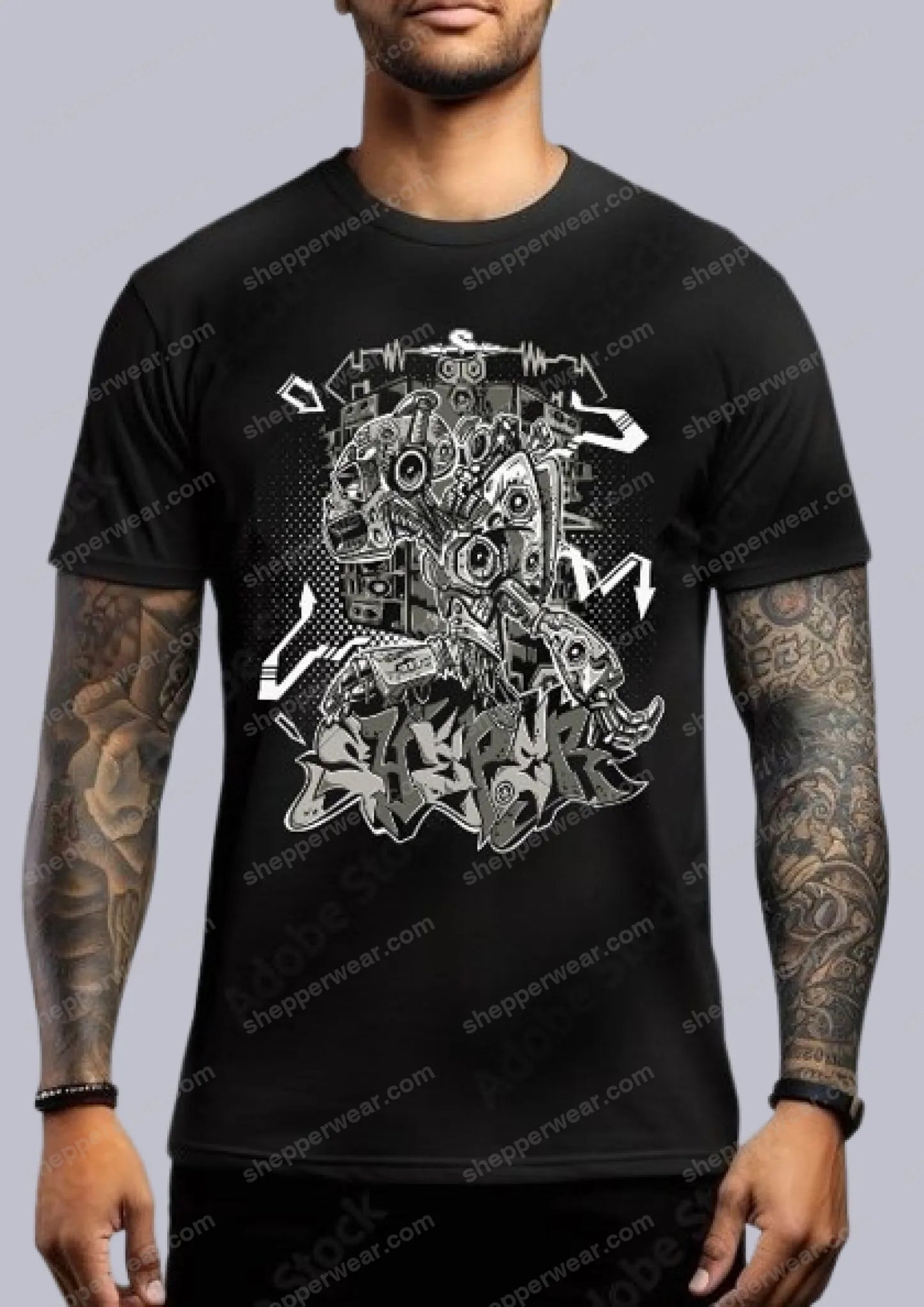 TEE-SHIRT RAVE modèle SHEPPER ROBOT (impression devant) - TEE-SHIRT IMPRESSION DEVANT