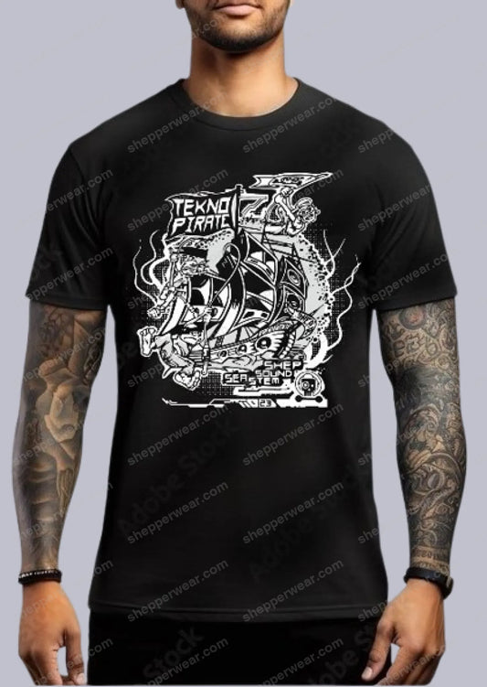 TEE-SHIRT RAVE modèle TEKNO PIRATE (impression devant) - TEE-SHIRT IMPRESSION DEVANT