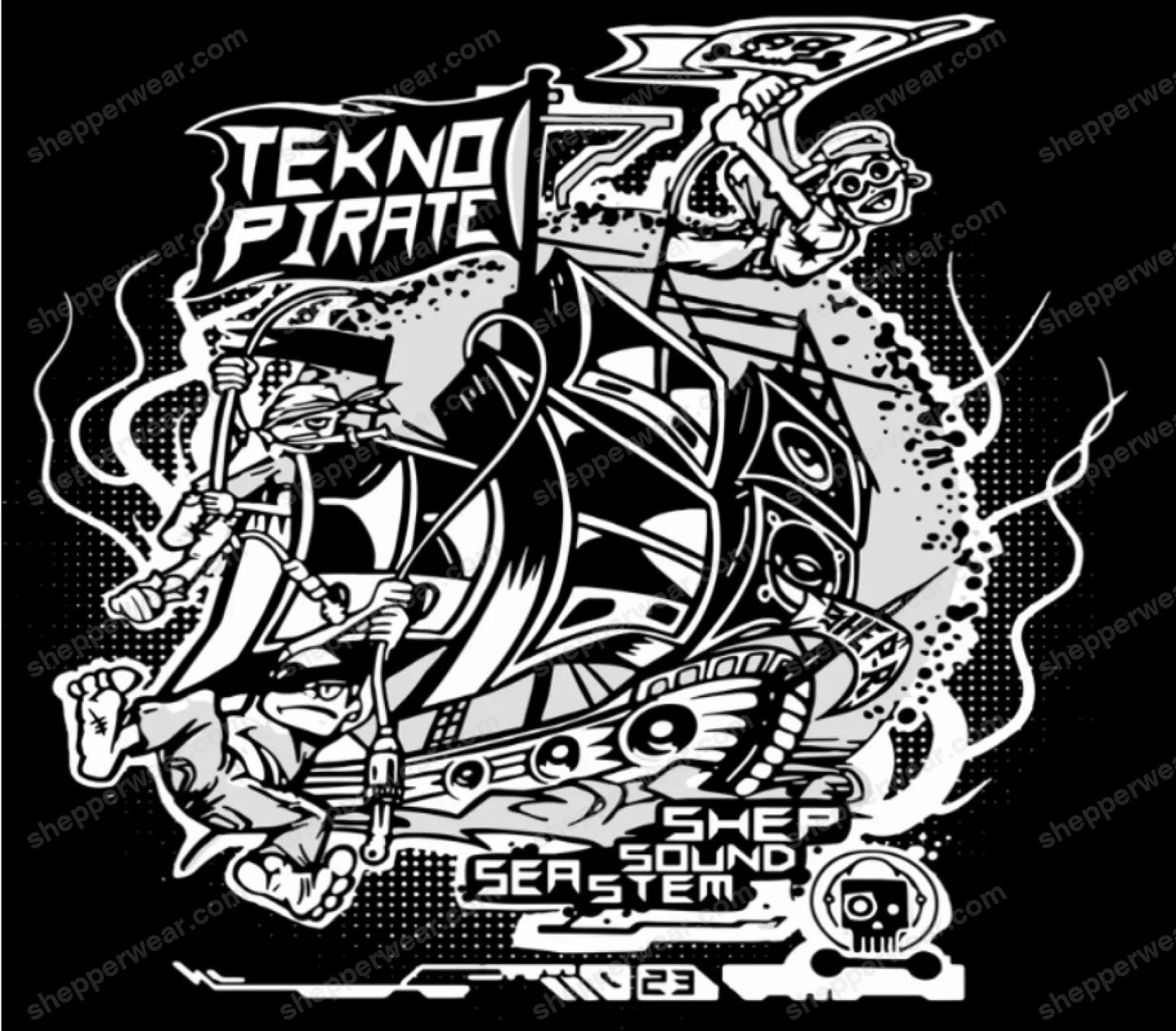 TEE-SHIRT RAVE modèle TEKNO PIRATE (impression devant) - TEE-SHIRT IMPRESSION DEVANT